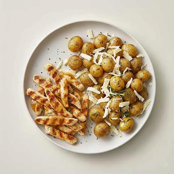 Levantine Grilled Chicken With Halloumi & Herb-Roasted Marrow Potato Mix